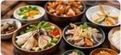 Mâm cơm với nhiều món đặc sản địa phương