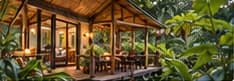Bungalow gỗ giữa vườn cây xanh