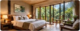 Phòng ngủ cửa kính lớn nhìn ra vườn cây
