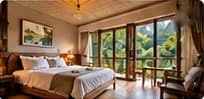 Phòng ngủ cửa kính nhìn ra vườn cây